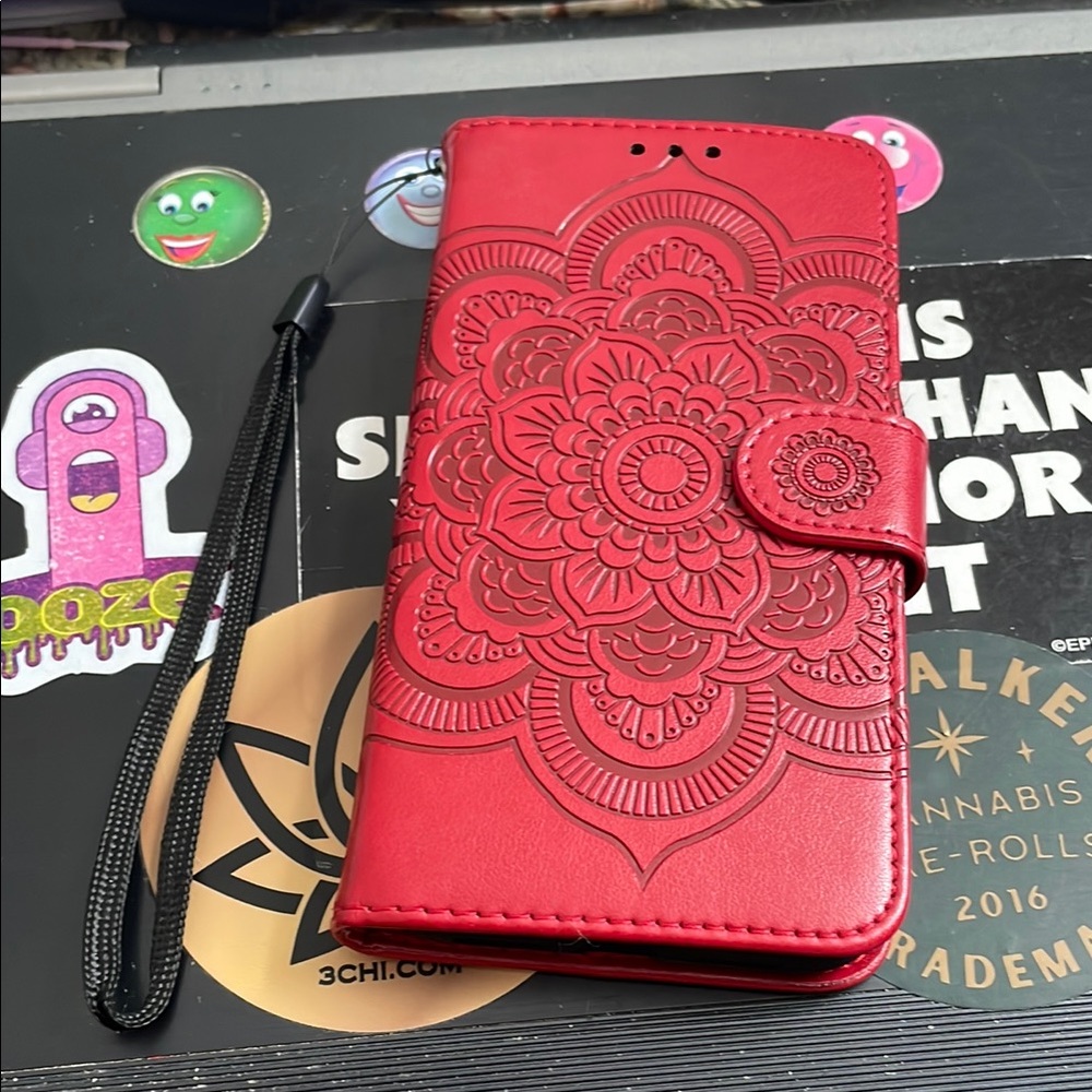 Red Embossed iphone 12 Phone Wallet Case